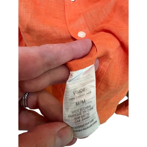 Vince Orange Linen Long Sleeve Button Up Shirt Chest Pocket Spread Collar Medium - Picture 5 of 9